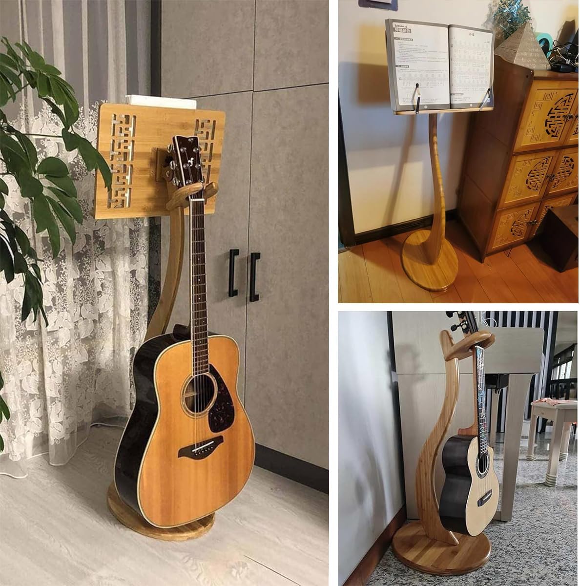 Wooden Guitar Stand,Bamboo Sheet Music Stands,Guitar Violin Music Stand,Music Book Stand,Conductor Music Stand,for Performence, Guitar, Ukulele, Violin Players