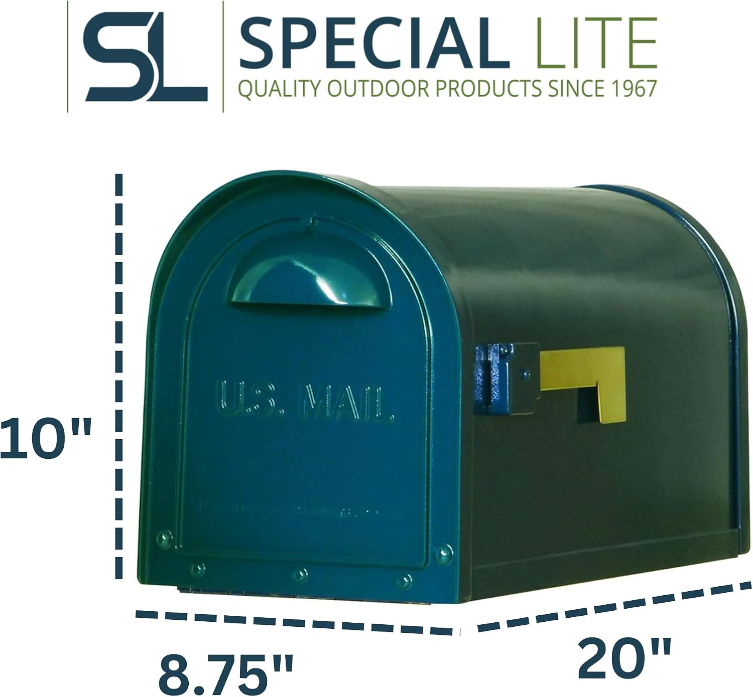 Special Lite Modern Dylan Curbside Mailbox - Blue Aluminum Mailbox for Post Mount - SCD-1008-BLU