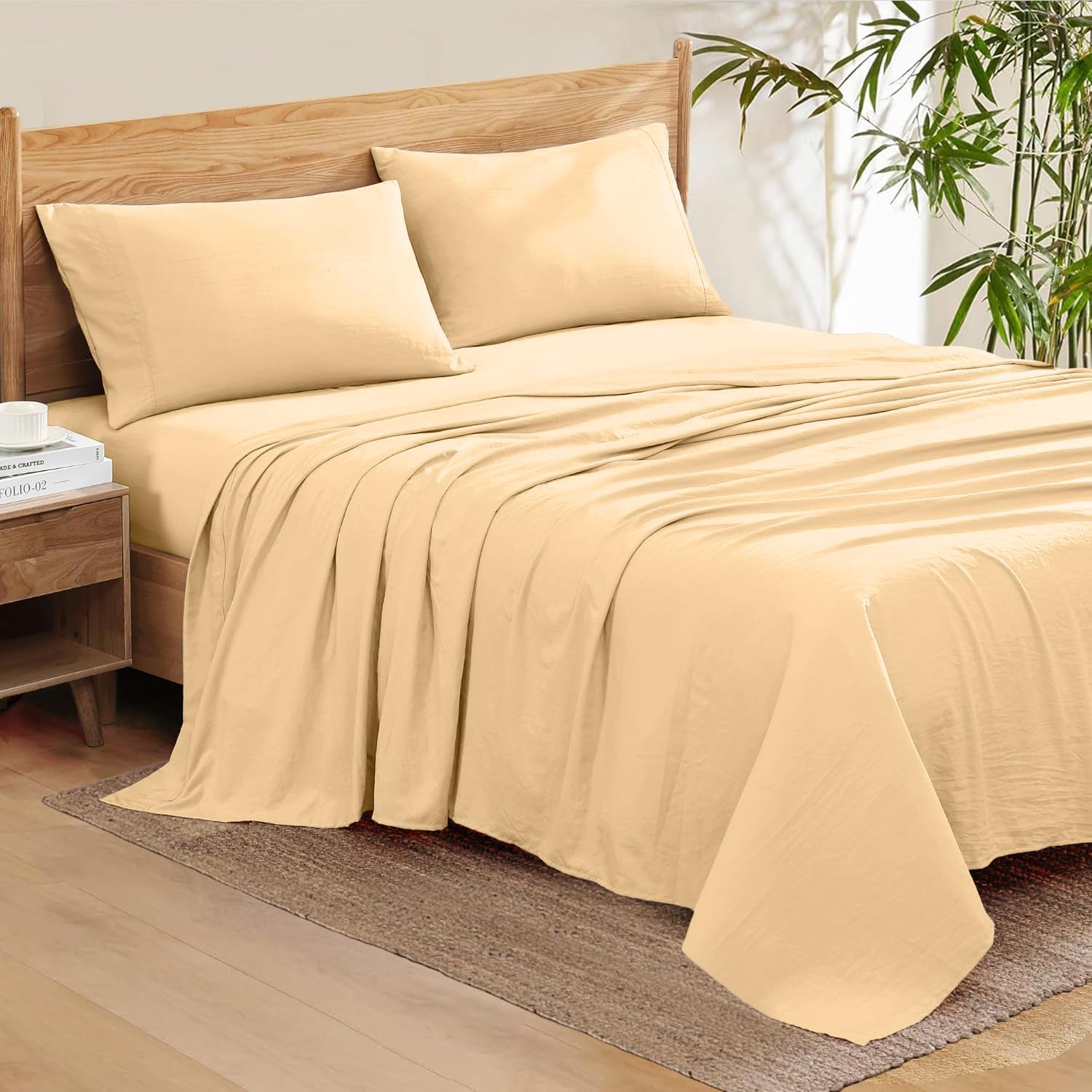 1000 Series - 100% Egyptian Cotton Sheet Set Soft Sateen Weave Hotel Quality Luxury Bedding -Queen Size Fits Mattress Up to18-20 Deep (Solid Beige)