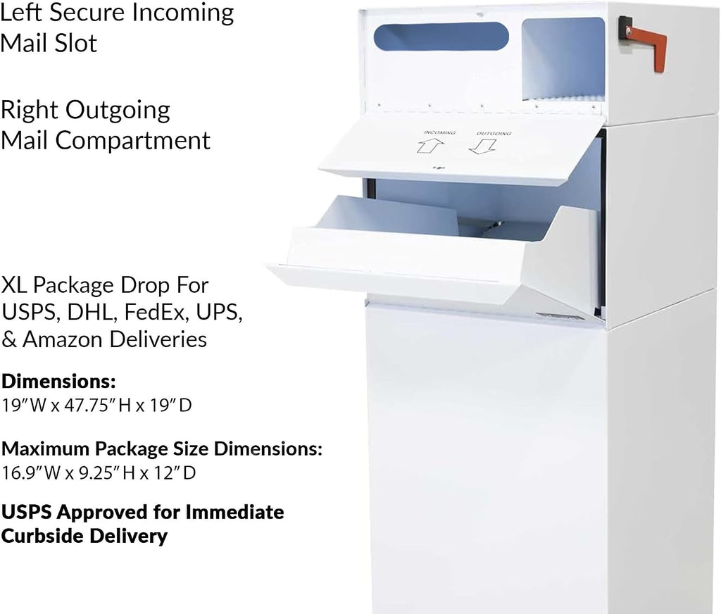 dVault® Full Service Vault DVCS0015 Secure Curbside Mailbox/Package Drop with Locking Letterbox (White)