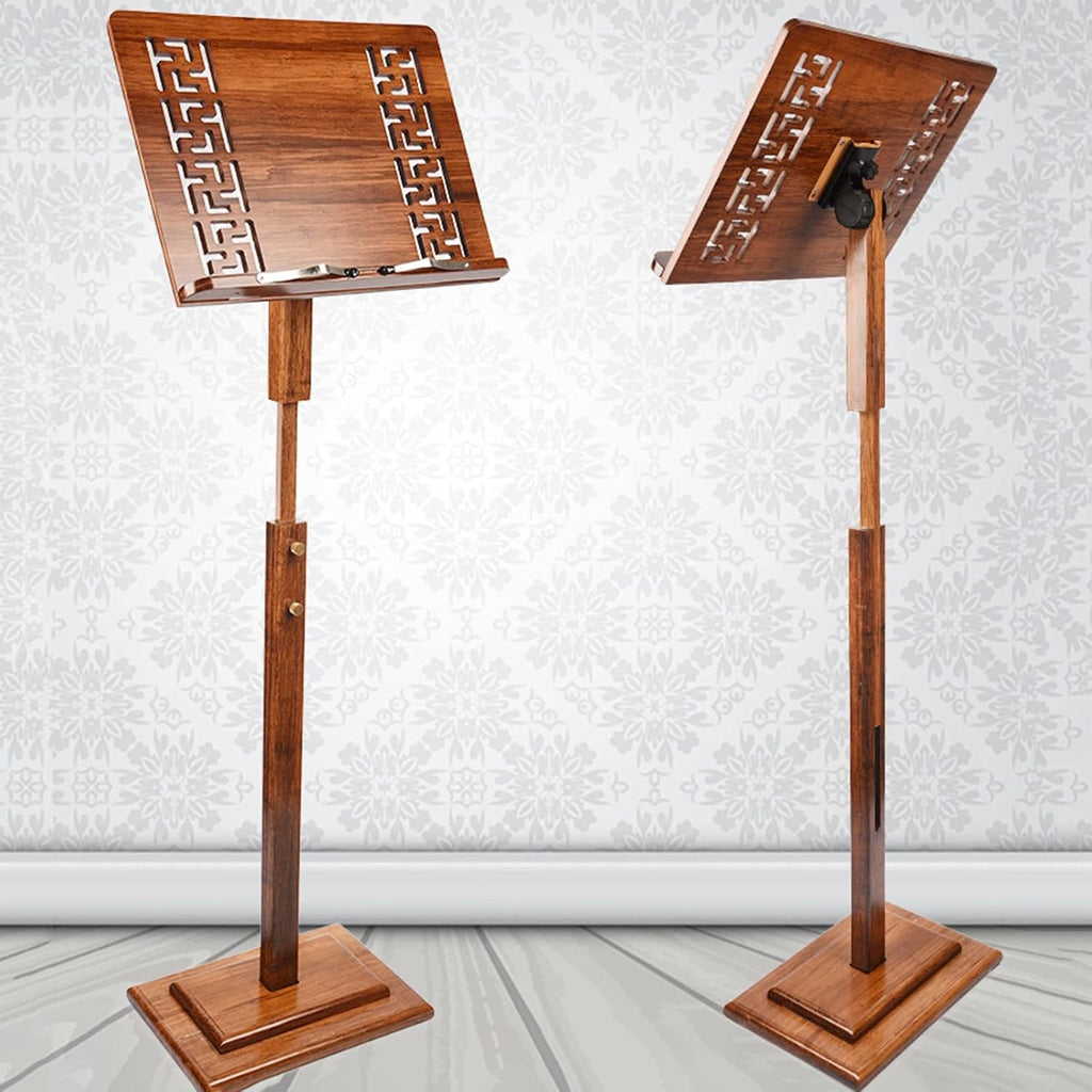 Wood Music Stand, Professional Orchestral Sheet Music Stand for Instrument Books, Concert Church School, Height Adjustable 43'-53' (Color : Brown)