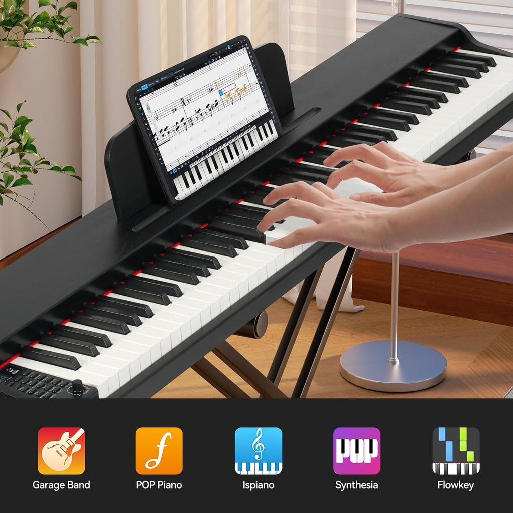 Digital Piano 88 Key Weighted, Full Size Electric Keyboard Piano for Beginners, Portable Piano Keyboard with Sheet Music Stand, Sustain Pedal, Power Adapter, Black (Keyboard Only)
