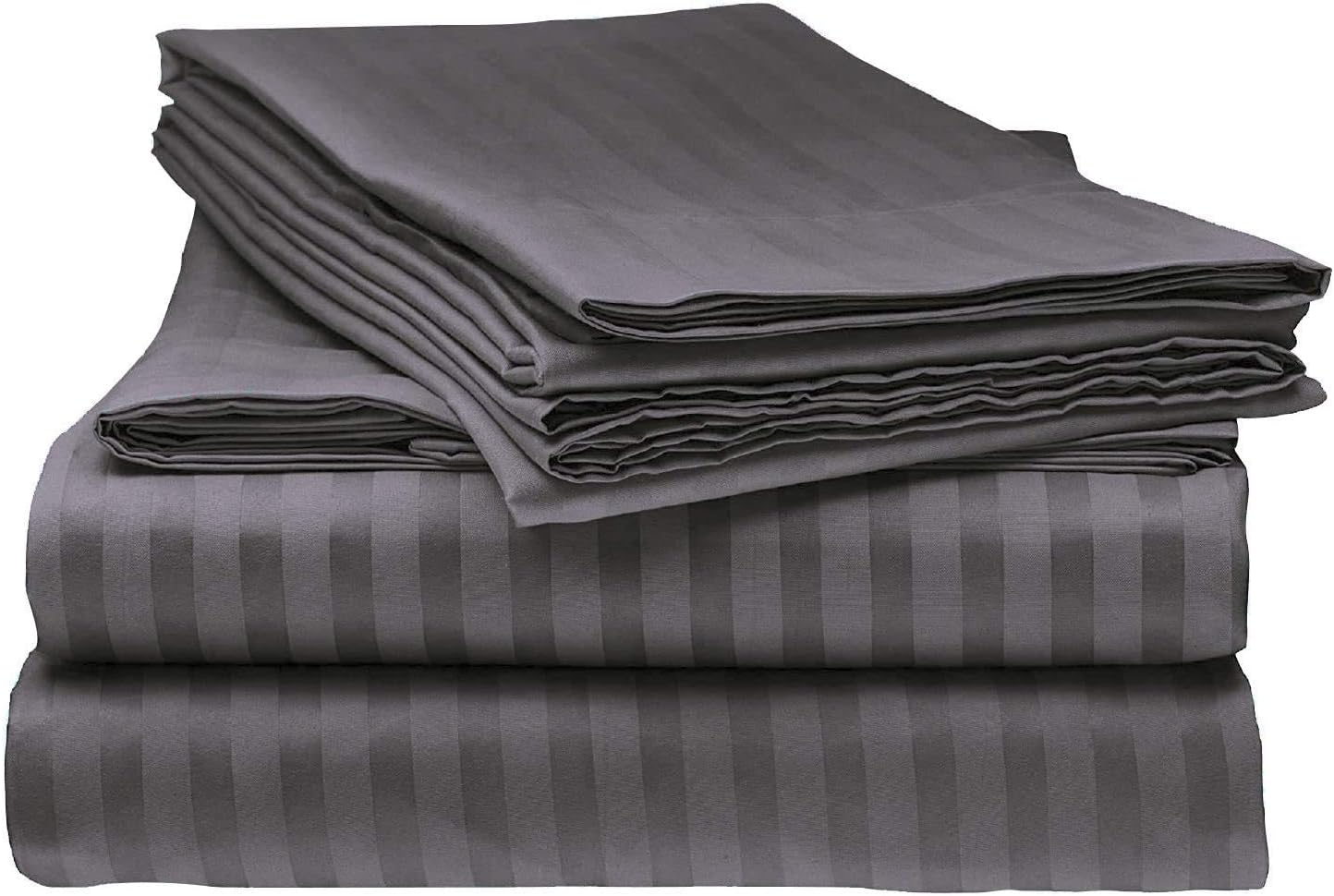 LaxLinen 600 Thread Count Super Soft Quality 100% Egyptian Cotton 6 PCs Bed Sheet Set (+26 Inch) Extra Deep Pocket Queen Bed Size,Elephant Grey Stripe
