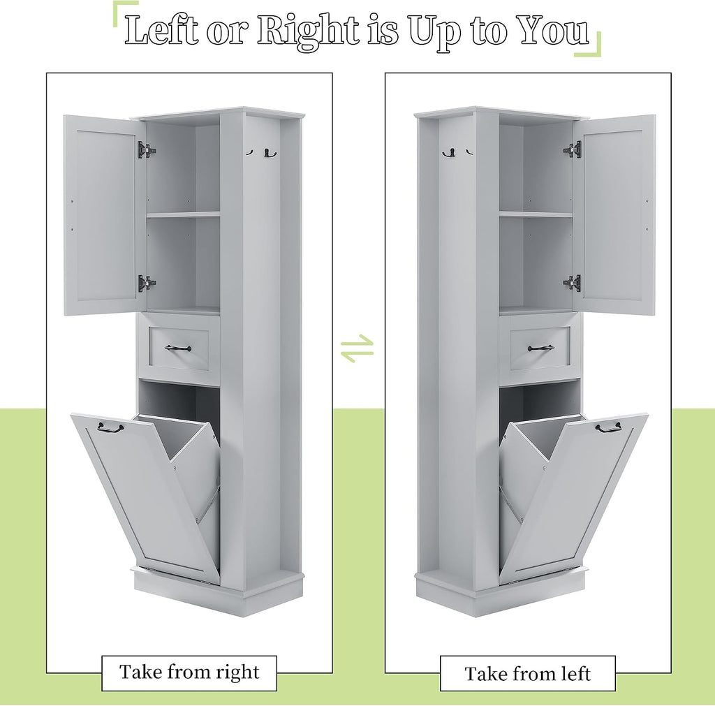 Tall Bathroom Storage Cabinet with Tilt-Out Compartment, Modern Bathroom Accent Storage Cabinet with Adjustable Shelves, Soft-Close Hinges, for Home Kitchen, Living Room (Gray Style5)