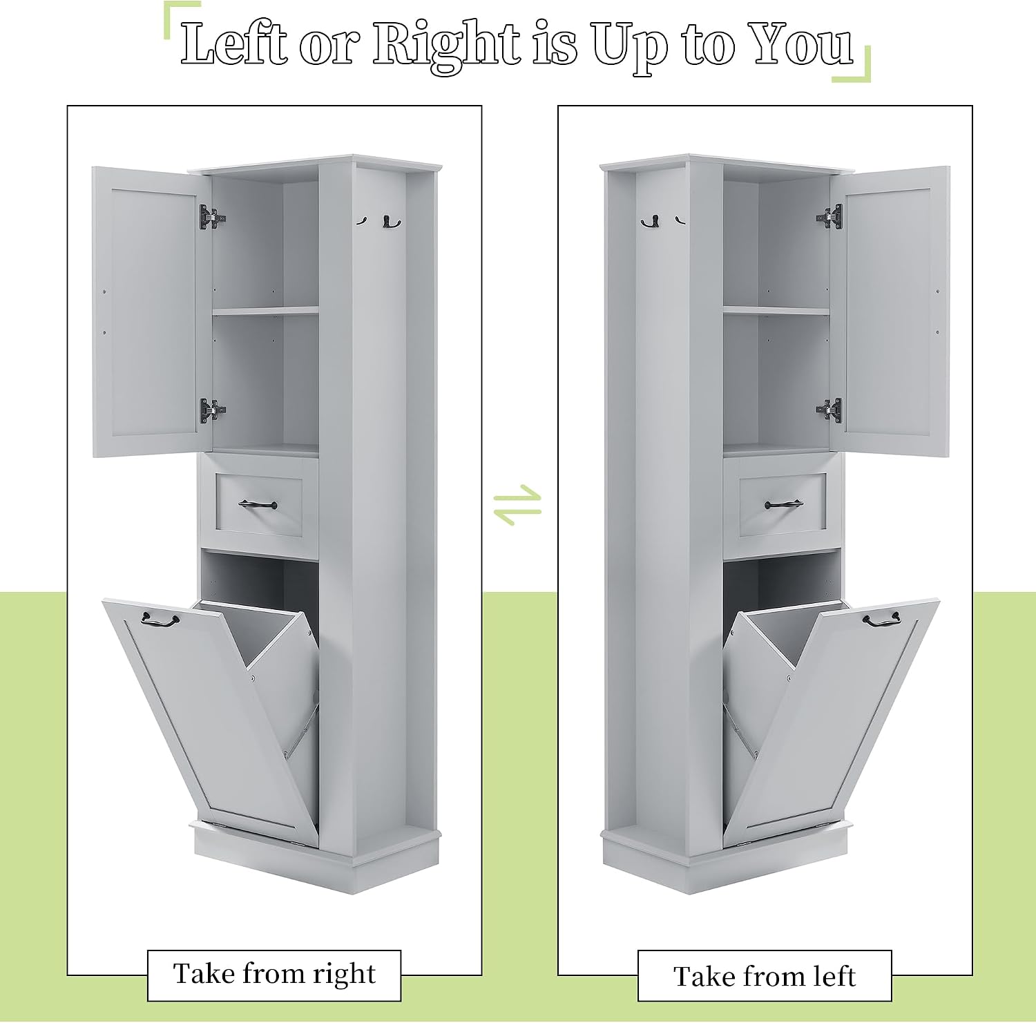 Tall Bathroom Storage Cabinet with Tilt-Out Compartment, Modern Bathroom Accent Storage Cabinet with Adjustable Shelves, Soft-Close Hinges, for Home Kitchen, Living Room (Gray Style5)