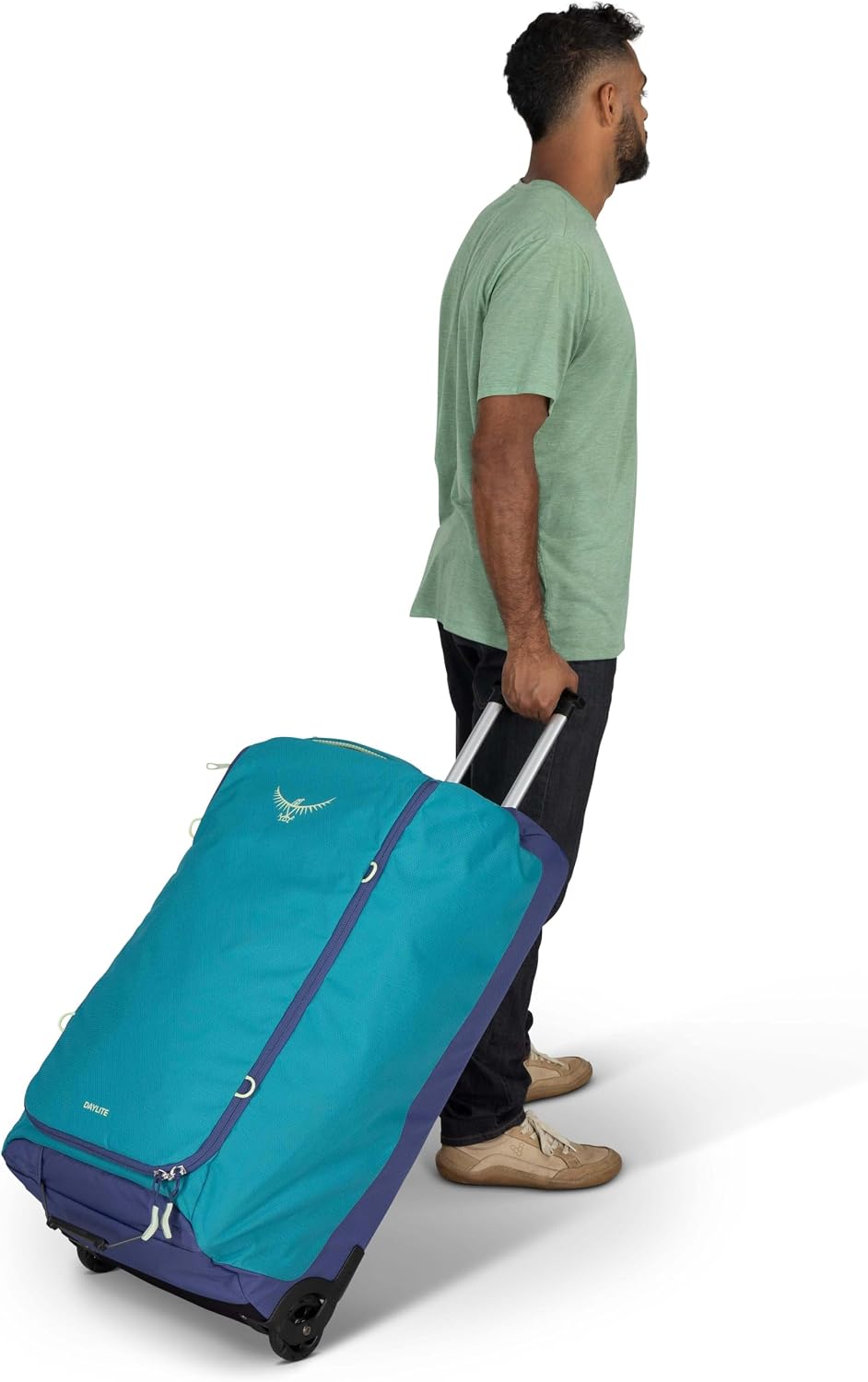 Osprey Daylite 115L Wheeled Collapsible Travel Duffel Bag - Lightweight Rolling Suitcase, Blue Spikemoss/Alkaline