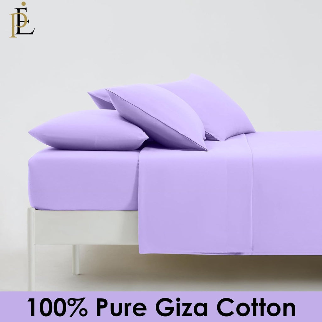 100% Giza Cotton, 1000 Thread Count, 6-PC Bed Sheet Set [Queen Size, Lilac Color] 18 inches Deep Pockets, Long Staple Cotton Breathable Soft Silky Sateen Weave