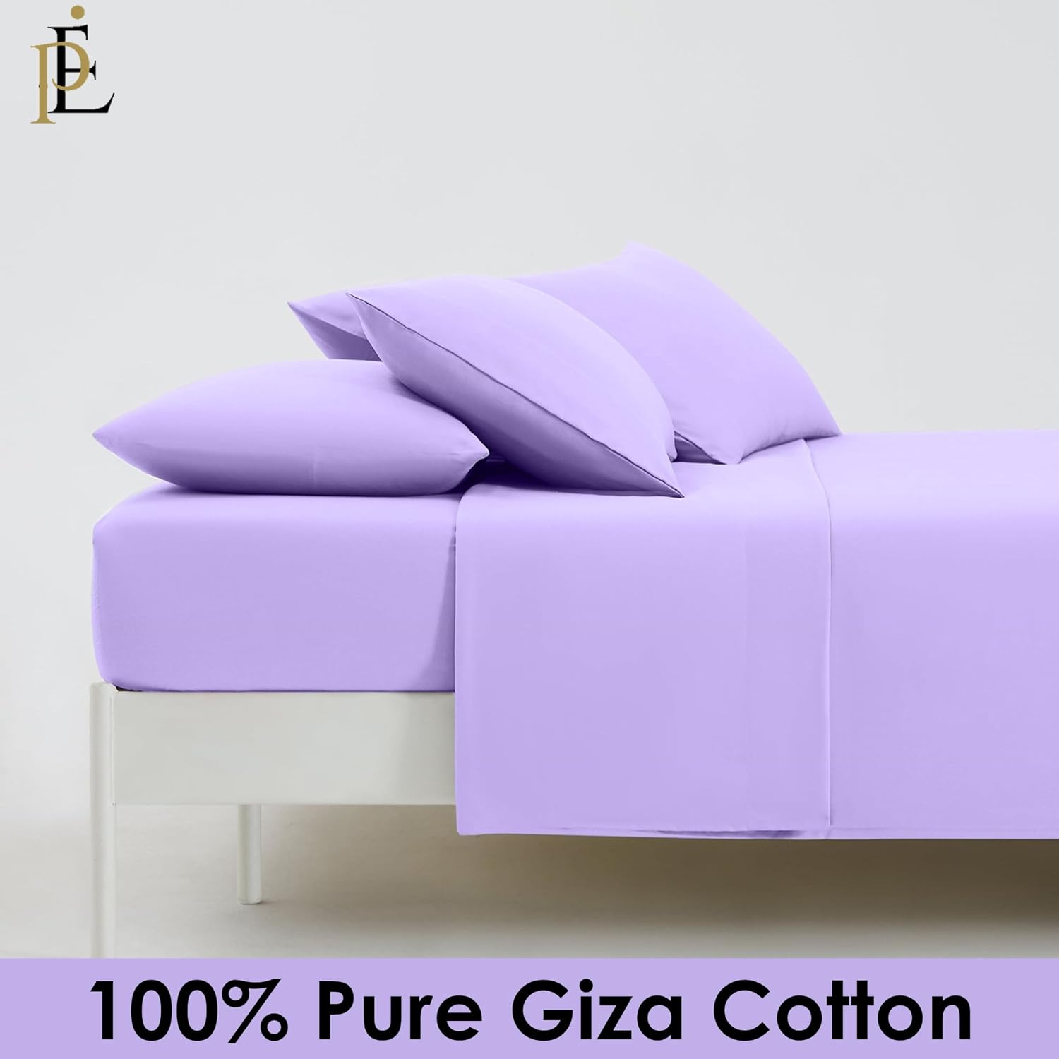 100% Giza Cotton, 1000 Thread Count, 6-PC Bed Sheet Set [Queen Size, Lilac Color] 18 inches Deep Pockets, Long Staple Cotton Breathable Soft Silky Sateen Weave