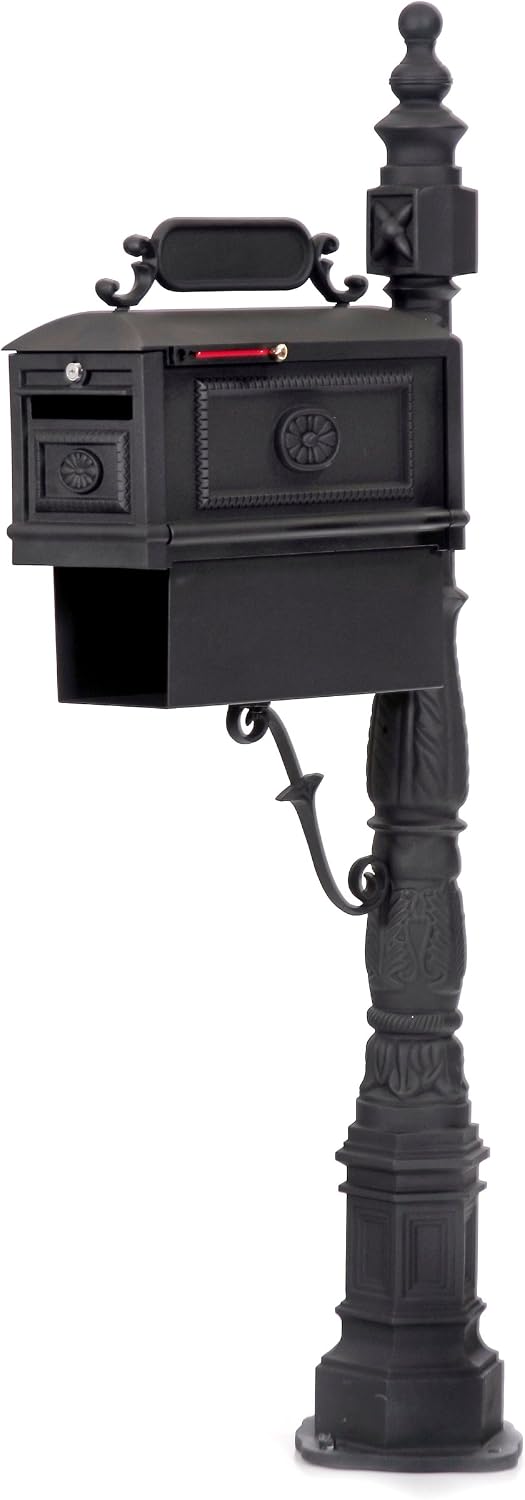Locking Victorian Barcelona Decorative Cast Aluminum Better Box Mailbox with Paper Box Black