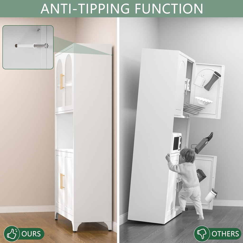 75' Metal Kitchen Pantry Storage Cabinet,Kitchen Hutch Food Pantry Cabinet with Microwave Stand,Freestanding Larder Cupboard with Doors and Adjustable Shelves for Living Room