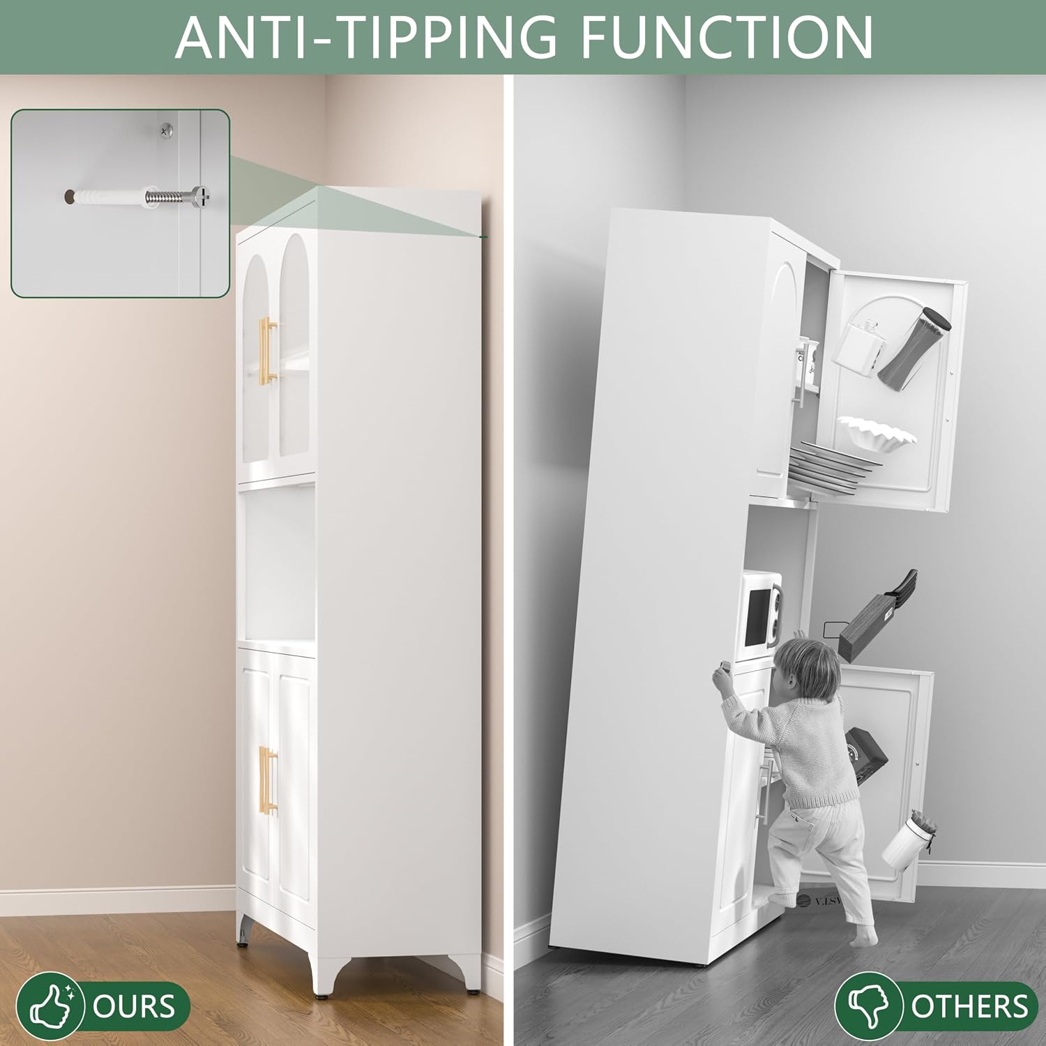 75' Metal Kitchen Pantry Storage Cabinet,Kitchen Hutch Food Pantry Cabinet with Microwave Stand,Freestanding Larder Cupboard with Doors and Adjustable Shelves for Living Room