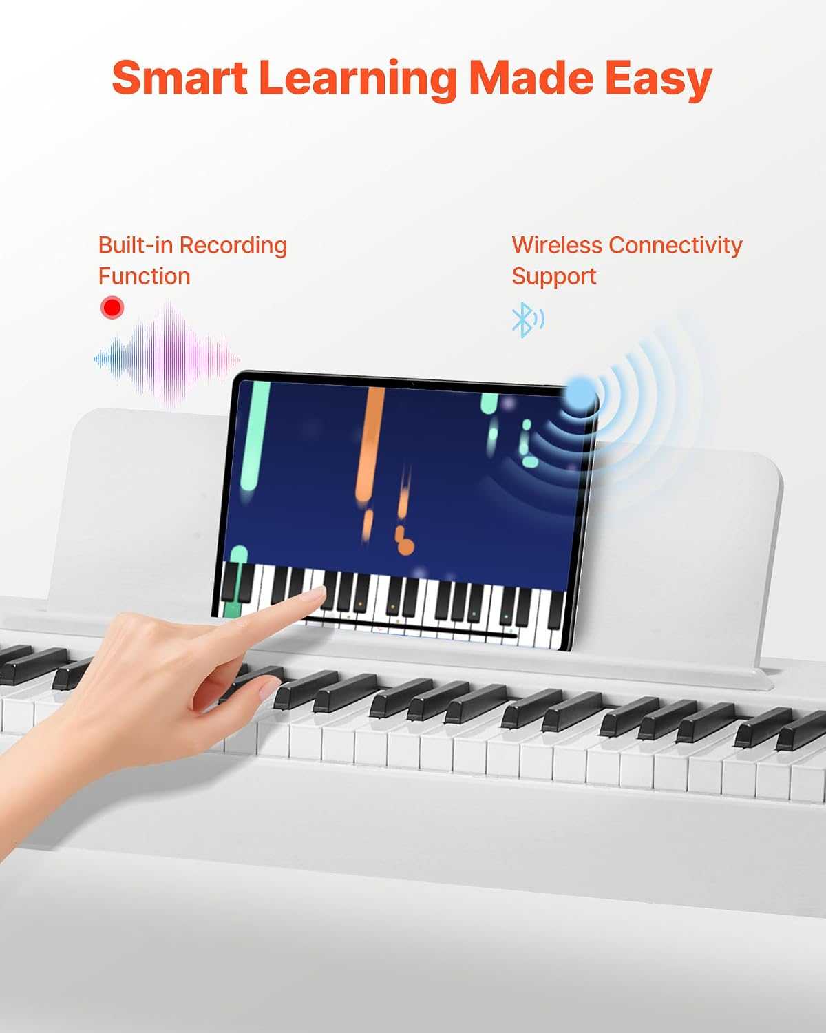 VEVOR Weighted Digital Piano, 88 Keys Fully Weighted, Electric Piano Keyboard with Furniture Stand, Power Adapter, Triple Pedal, Record Function, 280 Tones, Wireless Connection, for Beginners, White
