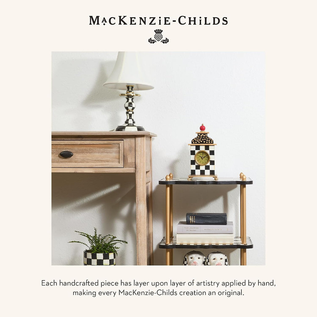 MACKENZIE-CHILDS Candlestick Lamp, Decorative Lamp for Living Room or Bedroom, Black-and-White Courtly Check