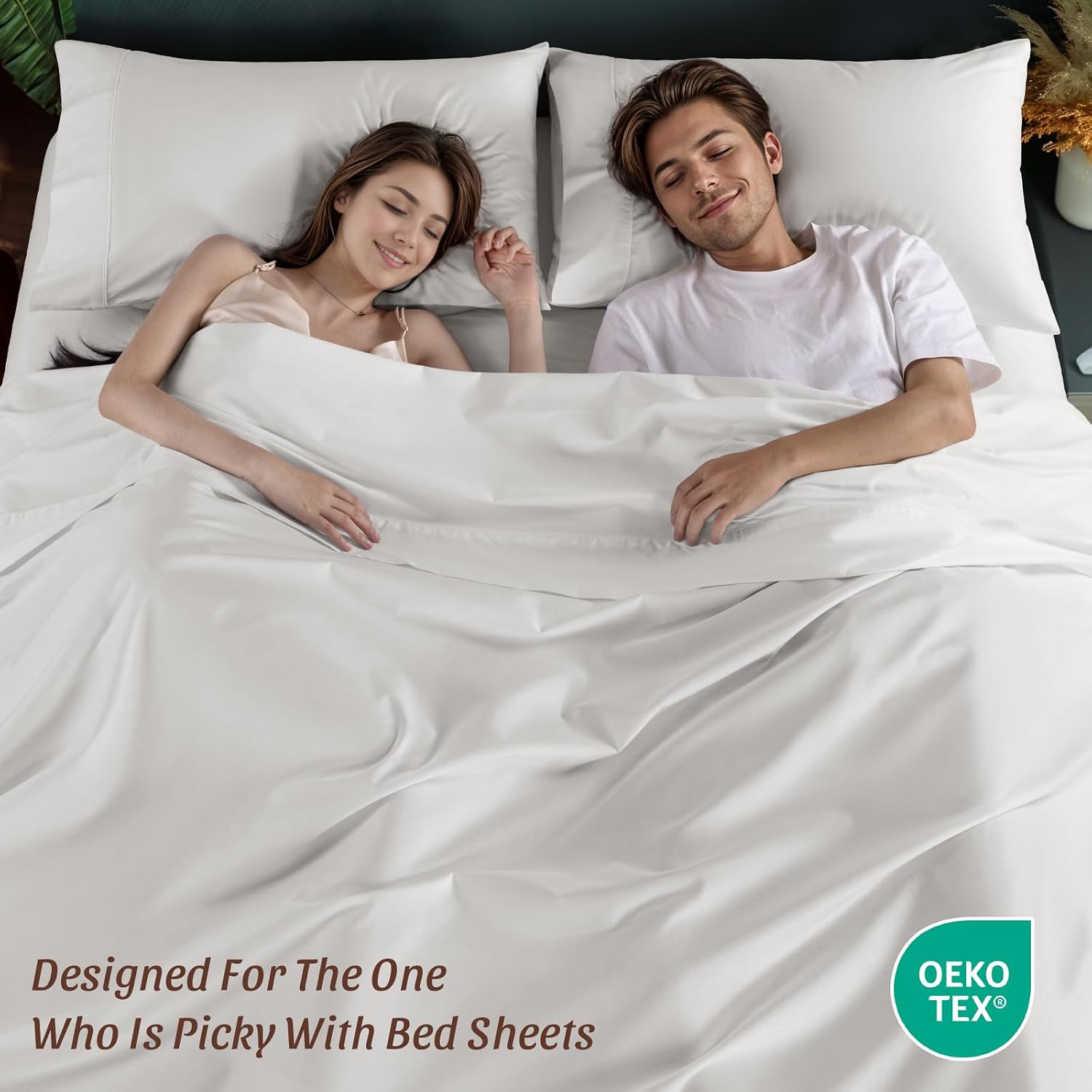 100% Cotton 1200 Thread Count Sheets Set Bedding Sets,Bed Sheet 4 Piece Sets,16 inches Deep Pocket (White, King)