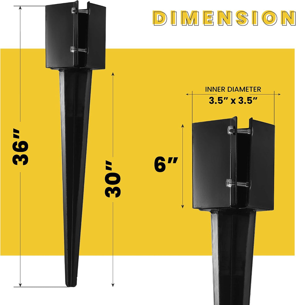 8 Pcs 36' Heavy Duty 4x4 Fence Post Anchor Ground Spike Metal Black Powder Coated - Mailbox Post Anchors. Length: 36 inches, Outer Dimension: 4' x 4' (Fit 3.5' x 3.5' Square Wood Post)