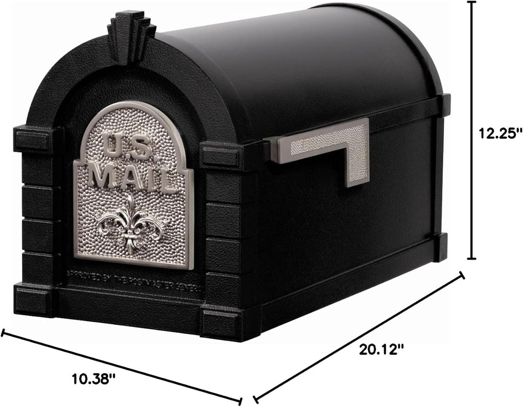 Gaines Keystone Series Mailbox - Black with Satin Nickel Fleur de Lis