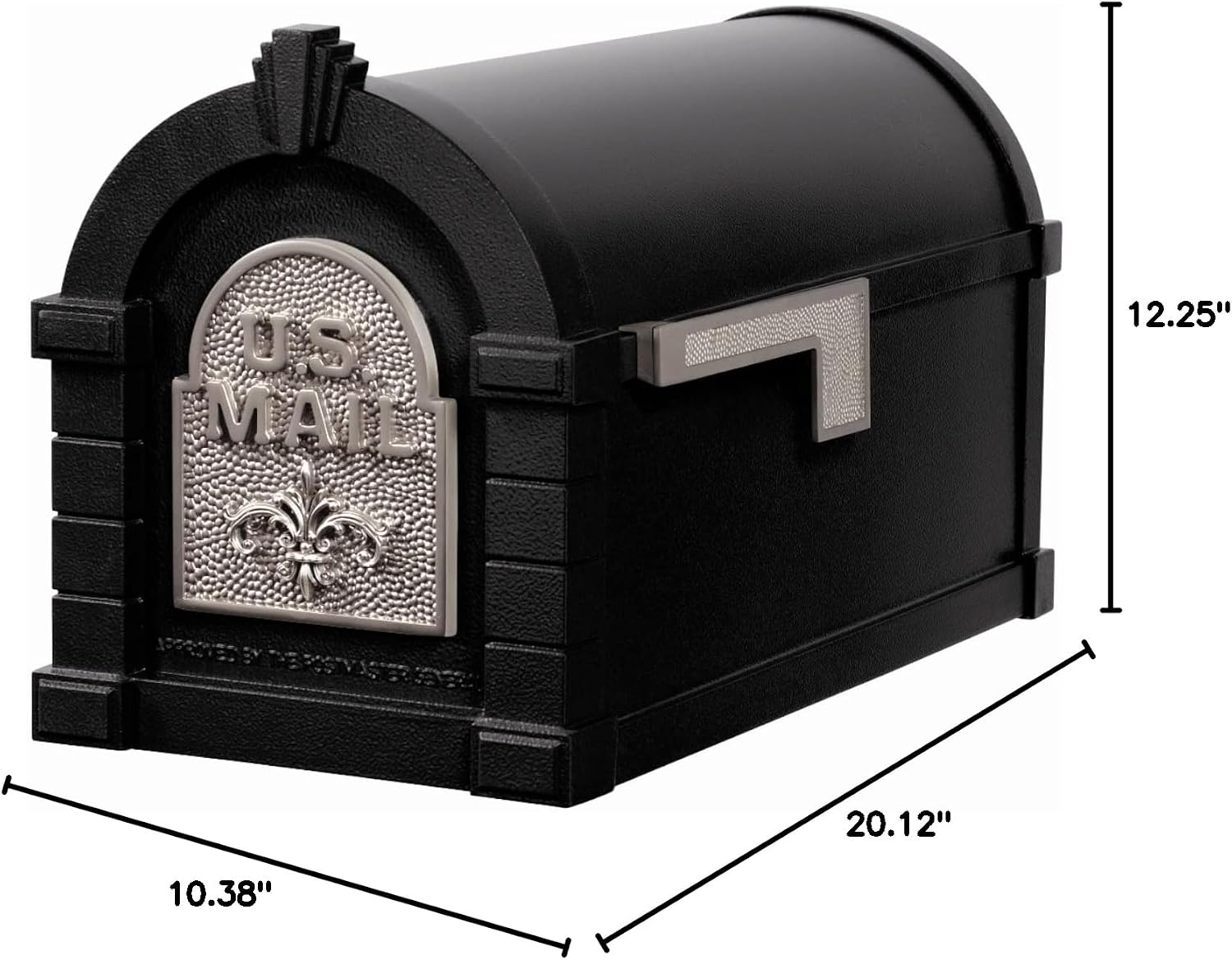 Gaines Keystone Series Mailbox - Black with Satin Nickel Fleur de Lis