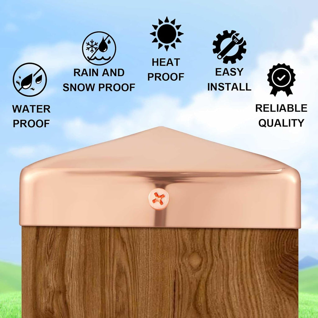 Tandefio 16 Pcs 6x6'' Solid Copper Post Caps Fence Pyramid Decking Caps with Screw for Metal Wood Cedar Fence Deck Corridors Mailbox Posts End Cover