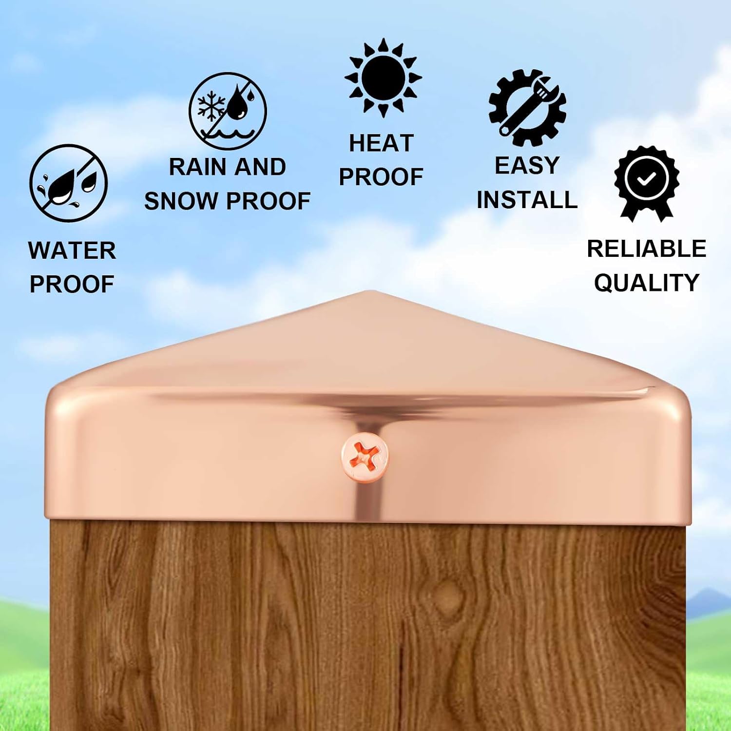 Tandefio 16 Pcs 6x6'' Solid Copper Post Caps Fence Pyramid Decking Caps with Screw for Metal Wood Cedar Fence Deck Corridors Mailbox Posts End Cover