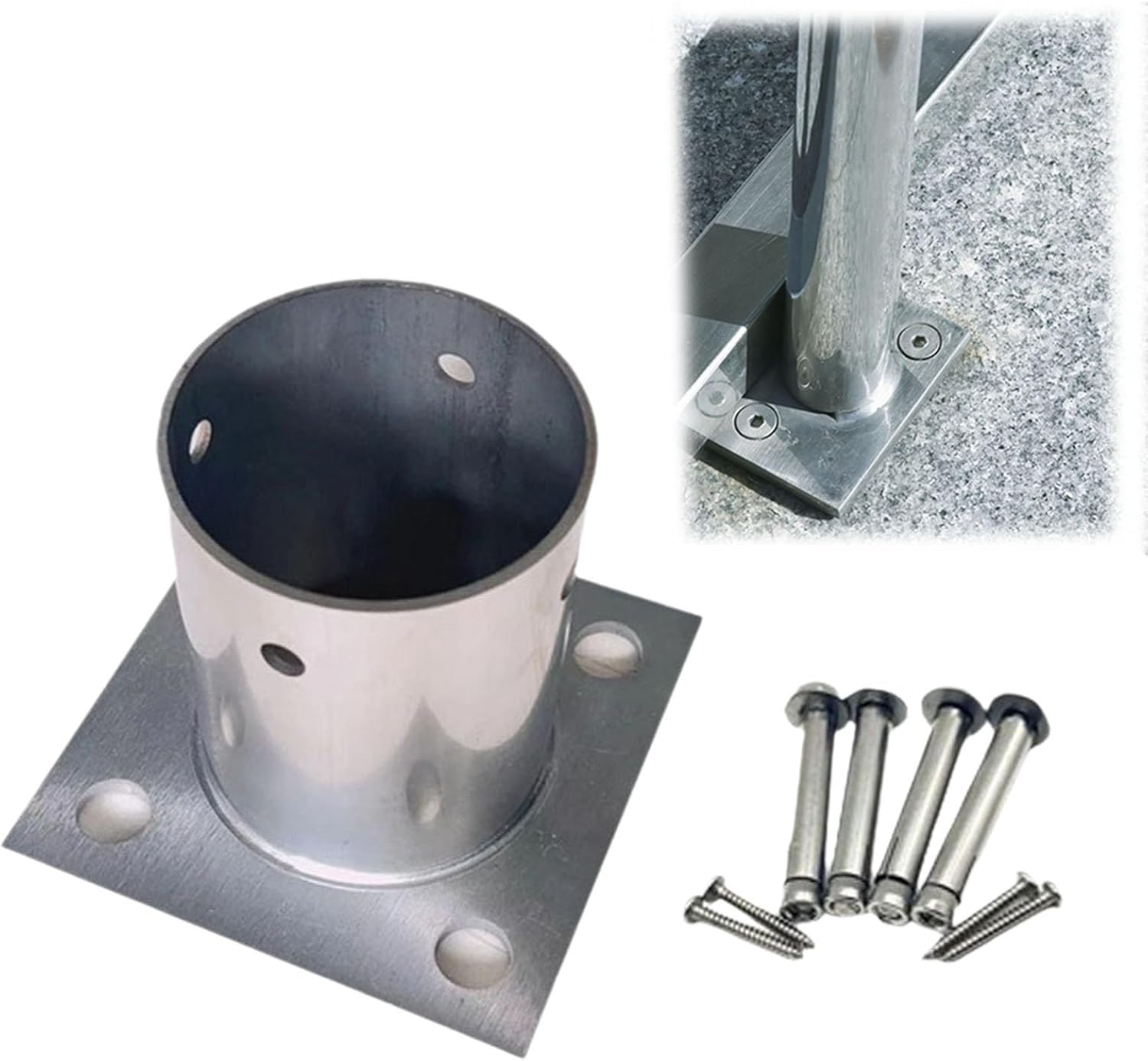 LZMZMQ 3.5 4 Inch Round Post Base, Stainless Steel Flange Anchor Base for Porch/Handrail/Railing/Fences/Mailboxes/Deck Roof, Surface Mount Post Base, 1 2 4 6 10 Pack(4pcs,Dia 120mm(4-7/10'))