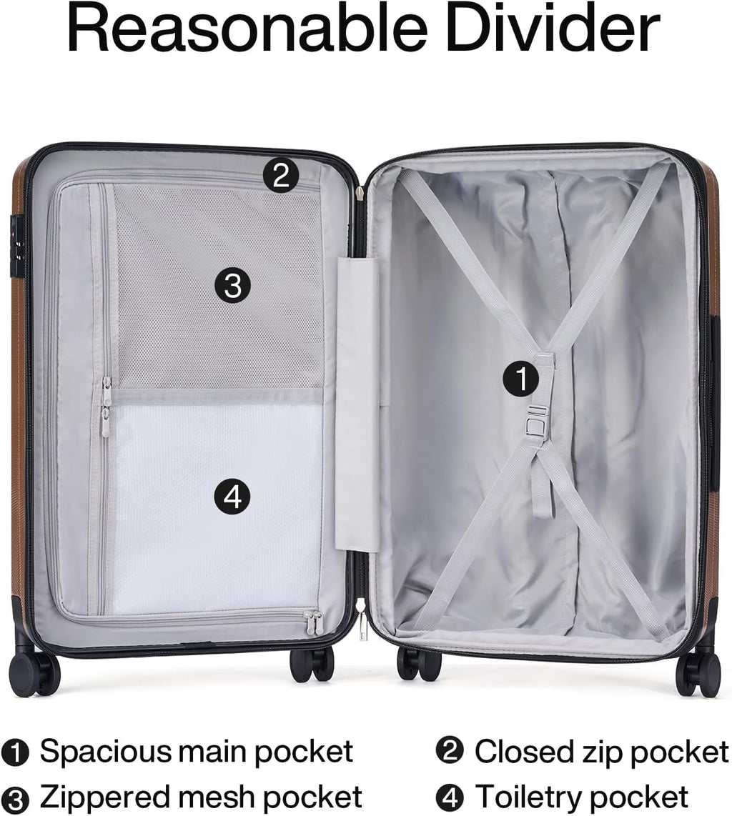 Hanke Expandable Hardshell Luggage Sets 3 piece Carry On Luggage with Wheels Suitcases Lightweight Checked Tsa Luggage Rolling Large Suitcase Travel Luggage Bag Woman Men 20/24/29 Inch(Brown)