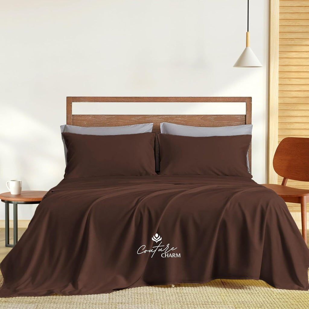 Queen Size 1000 Thread Count 100% Egyptian Cotton Sheet Set, 4-Piece, Sateen Weave, with 10-12' Deep Pocket Snug Fit (Solid, Chocolate)