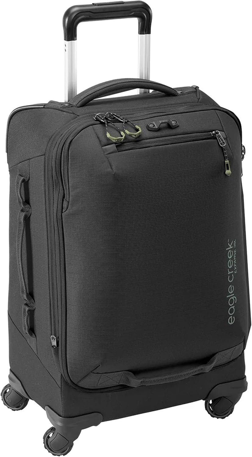 Eagle Creek Expanse 4-Wheel 22' Carry-On Luggage - Rolling Four-Wheel Carry-On Luggage for Easy Travel - Lockable Zippers - Expandable Main Compartment - Telescoping Handles - Midnight Black