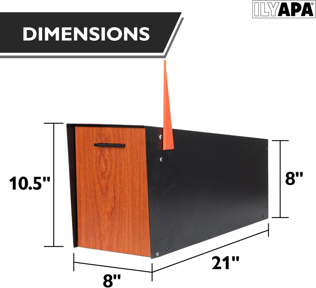 Ilyapa Locking Mailbox with Lock and Key Modern Mailboxes for Outside Post Mount - Black/Wood Powder Coated Steel, All Weather & Corrosion Resistant, Stainless Steel, Angled