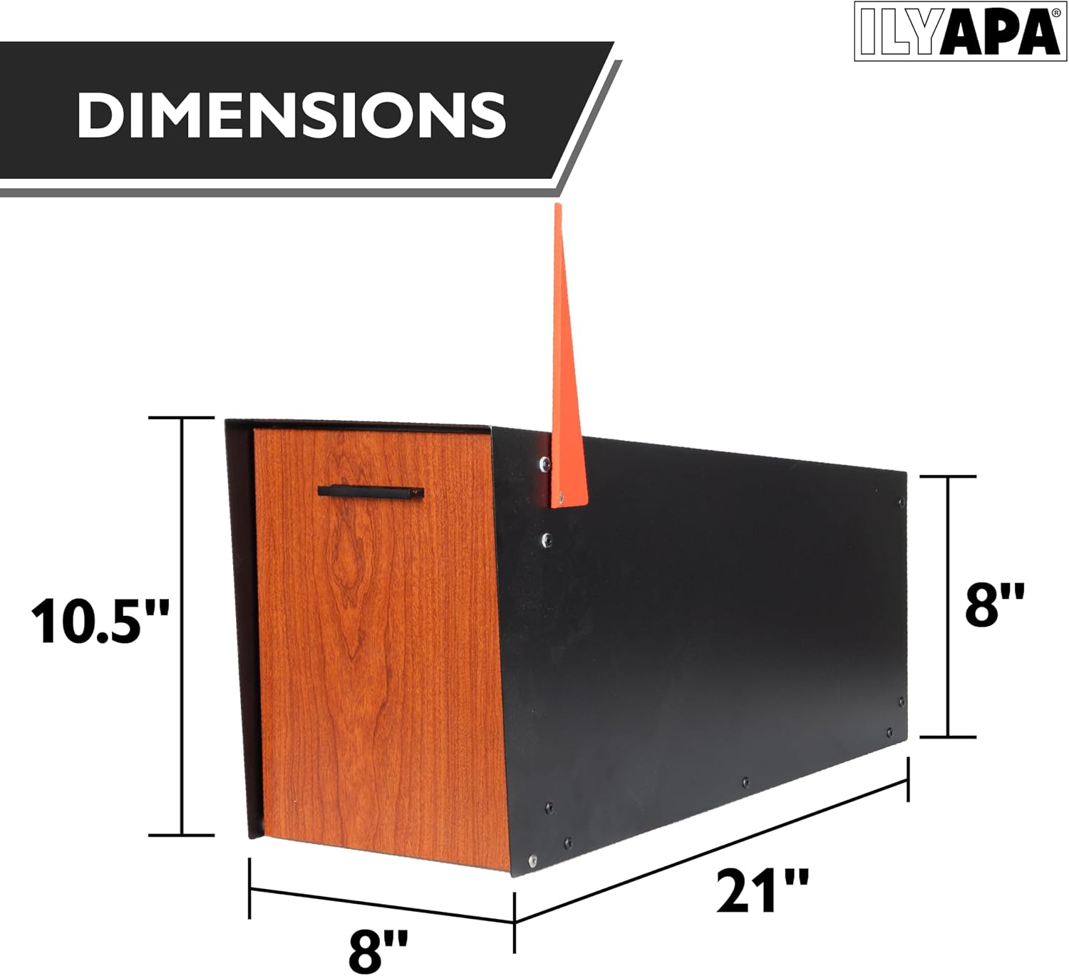 Ilyapa Locking Mailbox with Lock and Key Modern Mailboxes for Outside Post Mount - Black/Wood Powder Coated Steel, All Weather & Corrosion Resistant, Stainless Steel, Angled