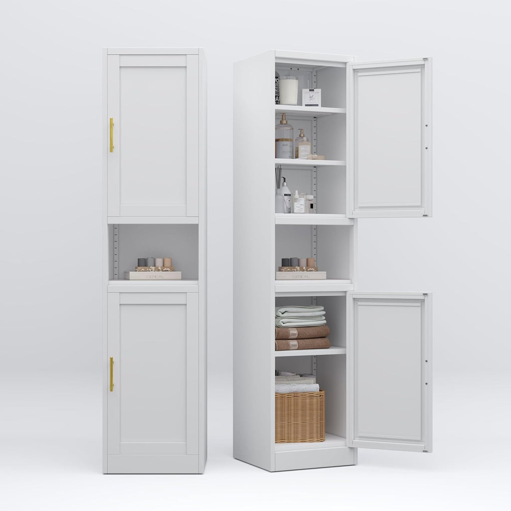 Metal Tall Narrow Kitchen Pantry Cabinet,Tall Bathroom Storage Cabinet,67' High Bathroom Organizers with Doors and Adjustable Shelves for Bathroom, Kitchen,Small Spaces
