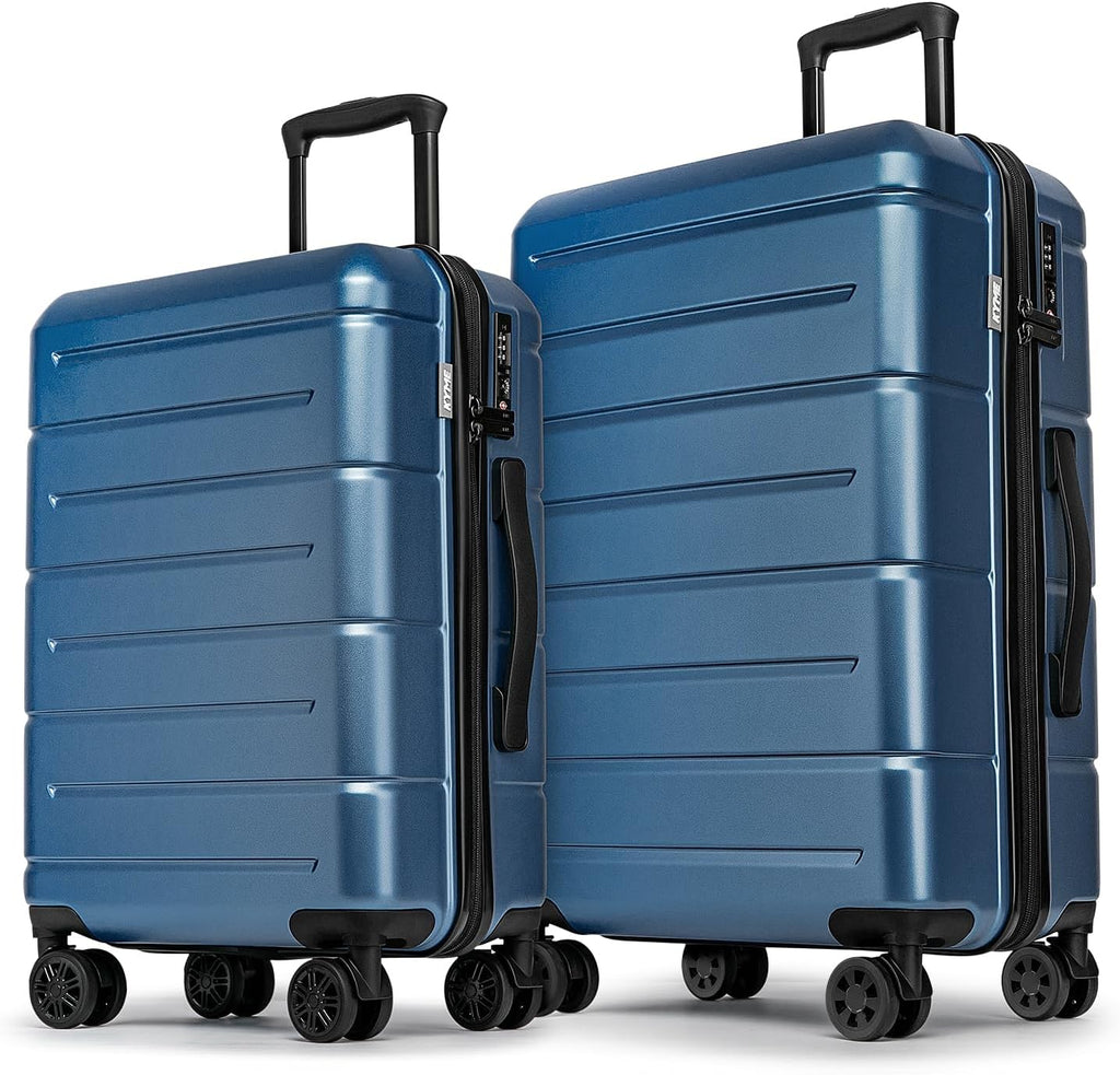 KYME Luggage Sets 2 Piece Suitcase Set Hardshell 20 inch/24 inch Luggage with Spinner Wheels Hardside PC+ABS Checked Large Suitcase with TSA Lock for Men Women Blue