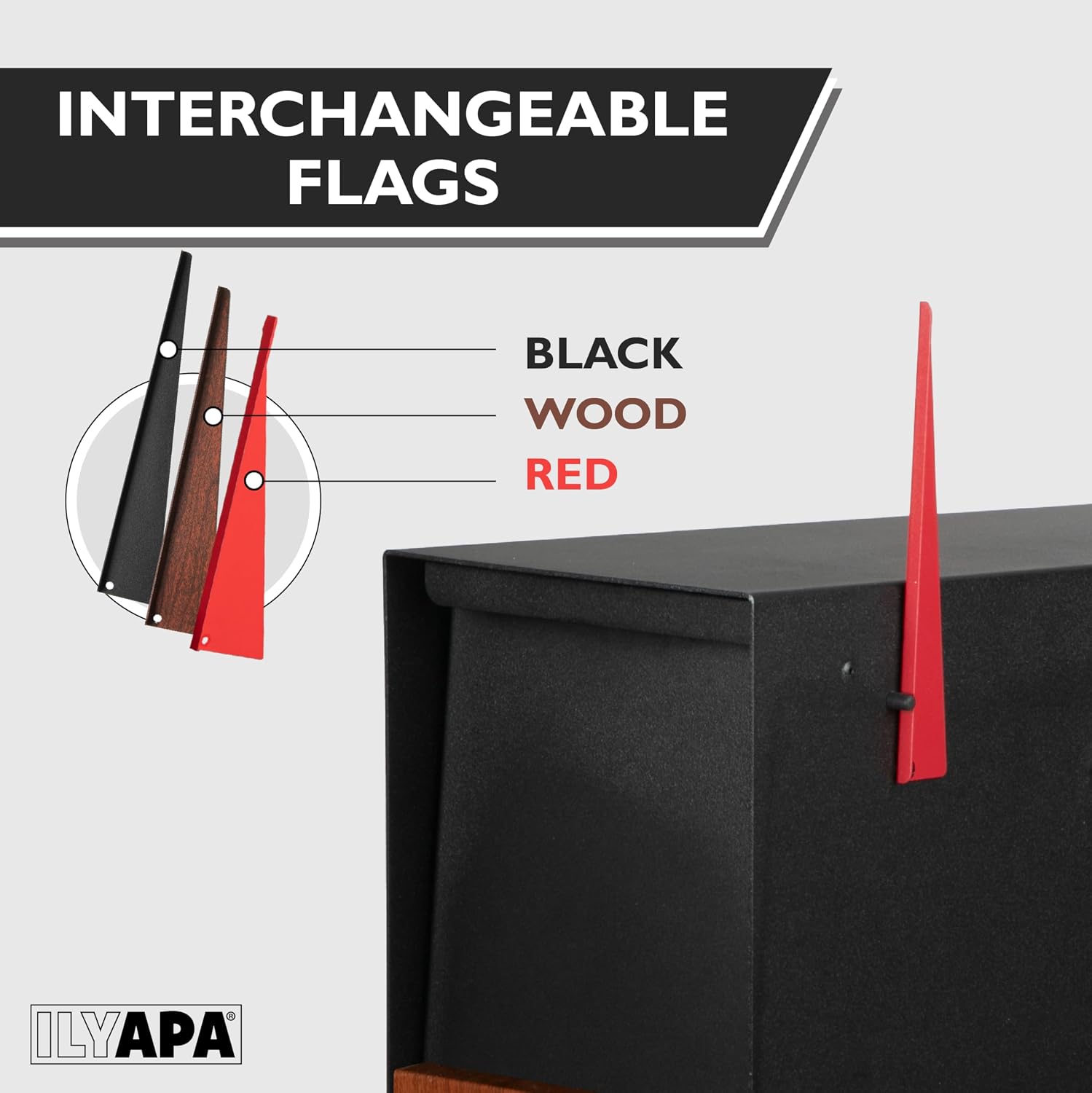 Ilyapa Modern Black Mailbox with Magnetic Door & Weatherproof Post Kit - Ideal for Parcels & Residential Use, Easy Mount, Durable Powder Coated Metal & Redwood Trim