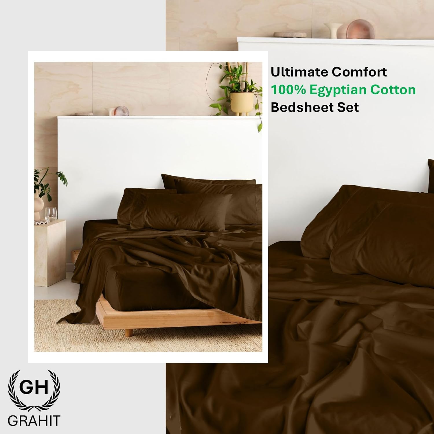100% Egyptian Long Staple Cotton Bedsheet Set, 800 Thread Count, 6-PC Sheets Set, Chocolate Color, Queen Size, 15 Inch Deep Pocket of Fitted Sheet, Soft Sateen Weave Breathable