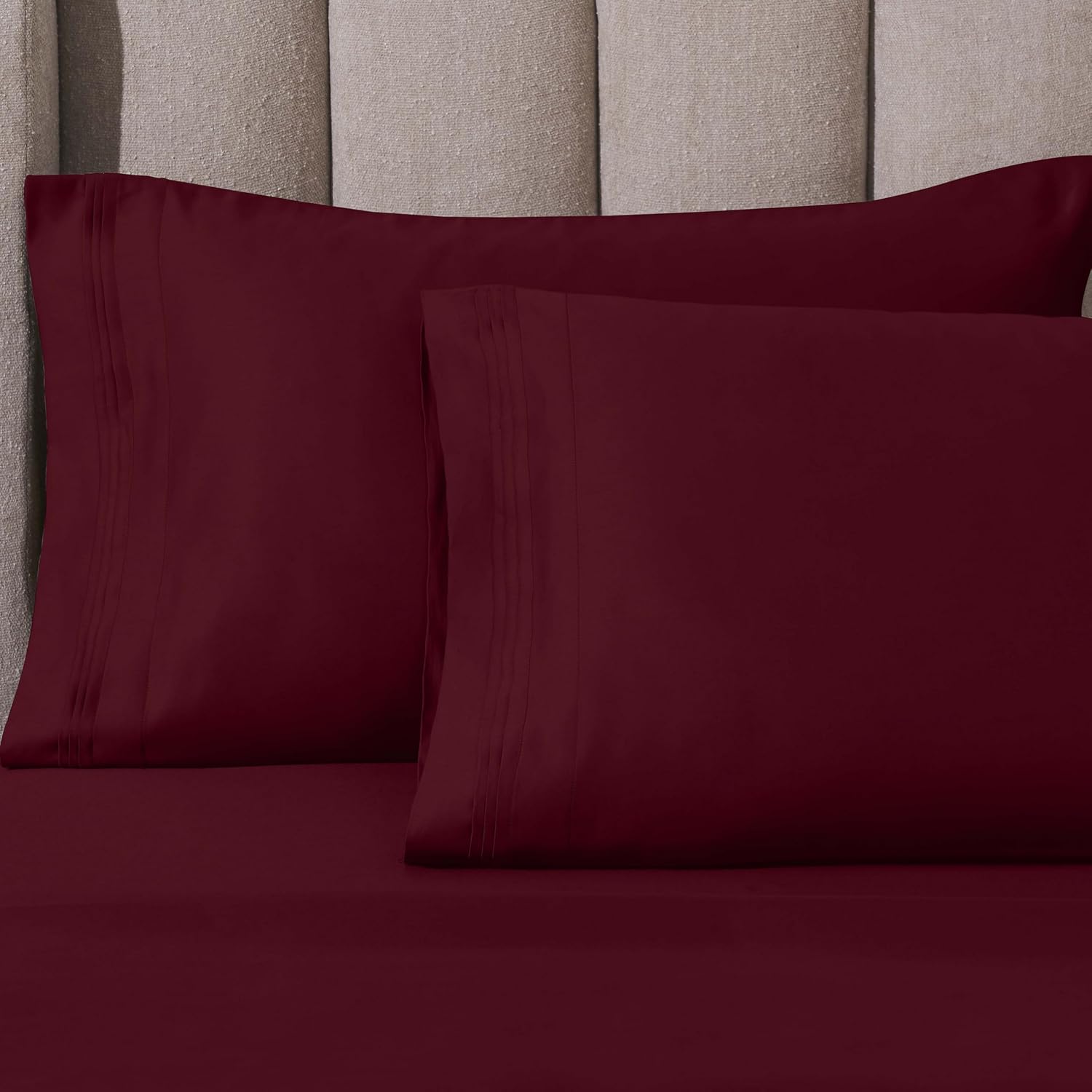 Superior Egyptian Cotton 4 Piece Sheet Set, Luxury 1000 Thread Count, Eco-Friendly, Sustainable Sheets, Ultra-Soft Basics, Solid, Deep Pocket Fitted Sheet, Flat Sheet, Pillowcases, Queen, Burgundy