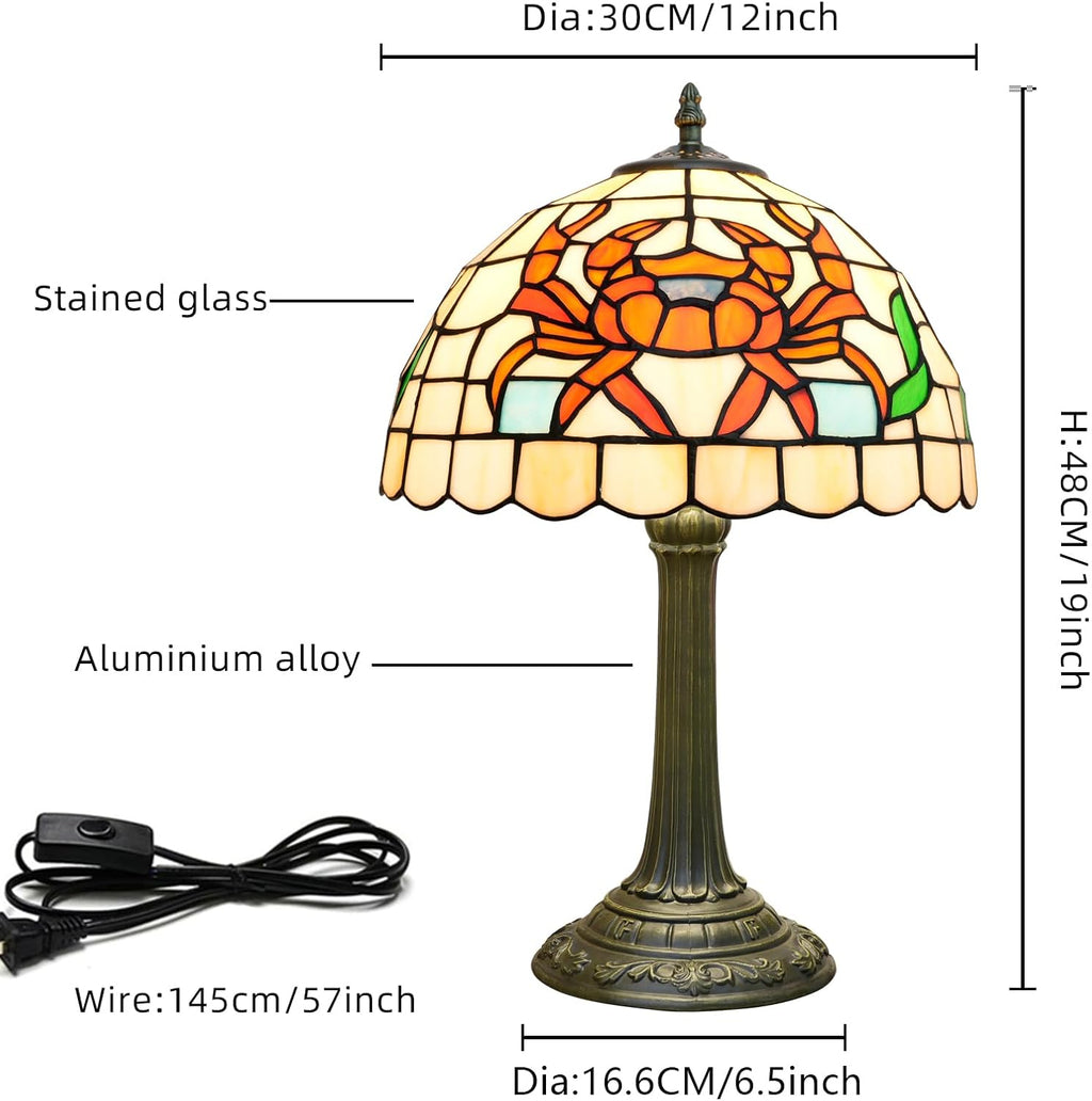 Tiffany Style Table Lamp with Orange Crab Stained Glass Lamp 12 Inch Retro Bronze Base Bedside Lamp Bedroom，Living Room, Bar,Cafe,Restaurant Hotel Art Nouveau Style Decorative Ambient Light