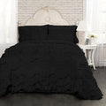 100% Egyptian Cotton, 550 GSM Microfiber Filled Quilt Ruffled Textured 3 Piece Full/Queen Size Comforter Set, Black