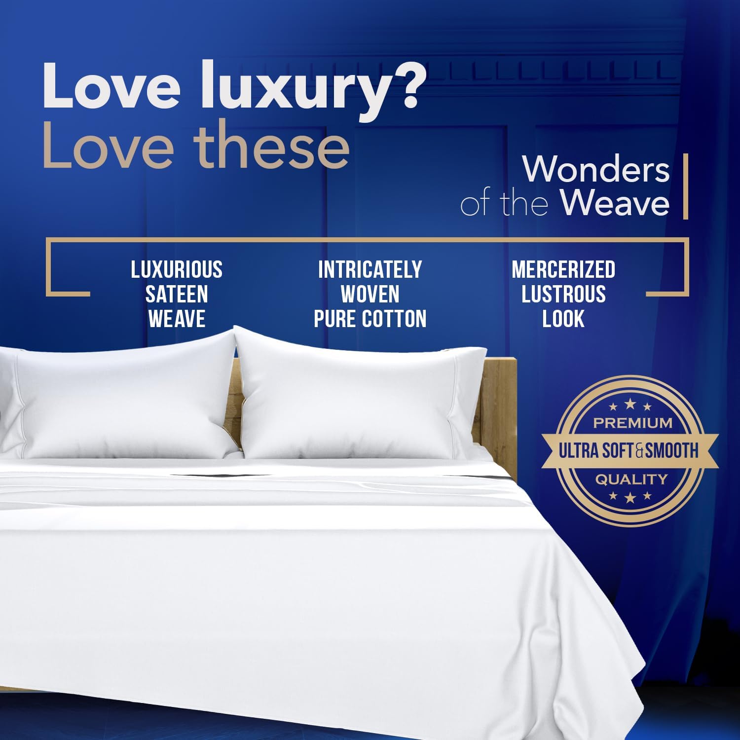 TEXAS LINEN CO. 100% Egyptian Cotton Sheets Full Size Set of 2 - Luxury 1000 Series Lonestar Lovin' Collection Egyptian Cotton Full Sheet Set (8 PC, White), Soft, Cooling, 16' Deep Pocket Bed Sheet