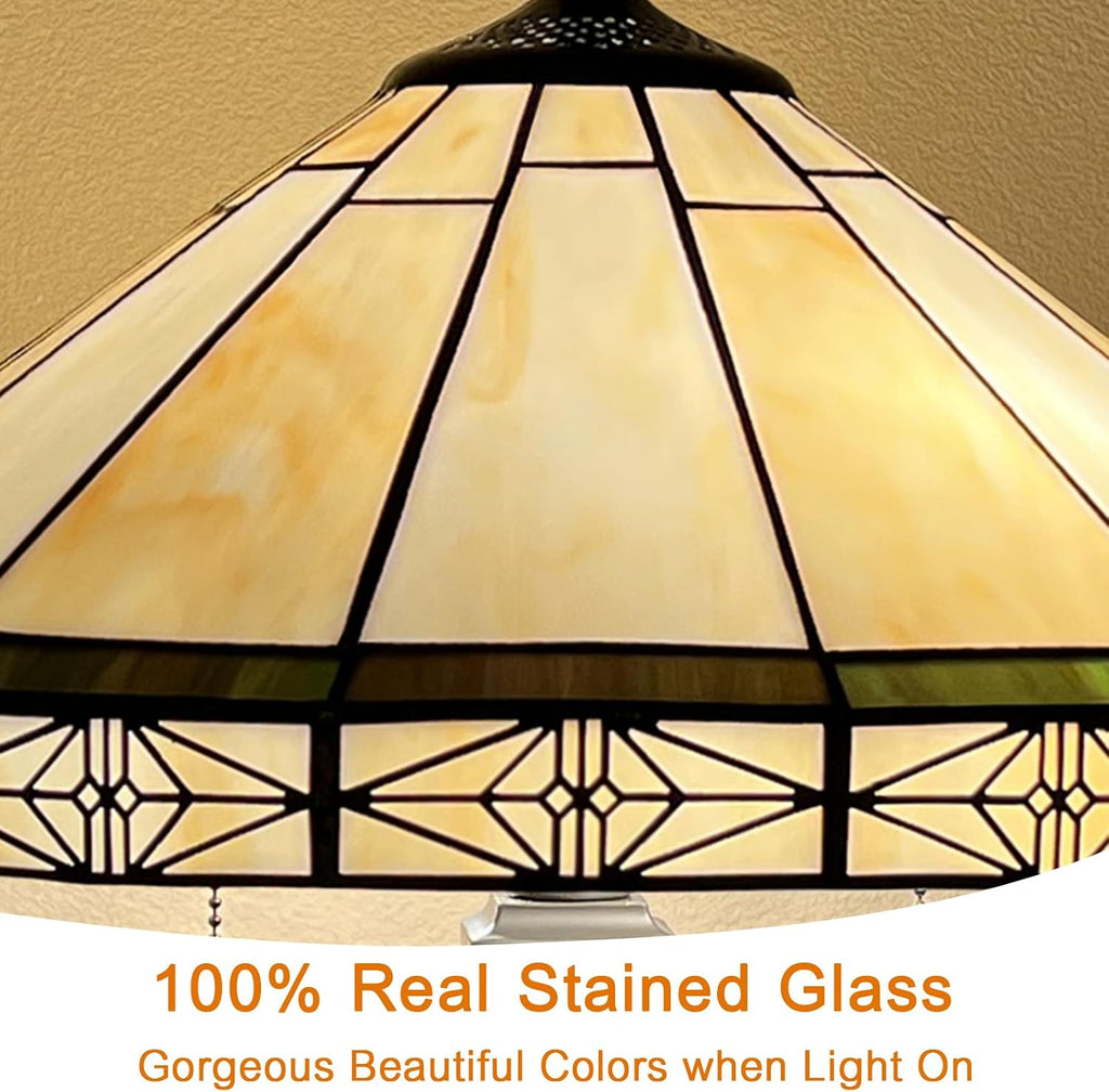 Capulina Tiffany Lamp Stained Glass Table Lamp 2-Lights 16' Wide Cream Color Mission Art Tiffany Style Bedside Reading Desk Lamp for Bedrooms Living Room Home Office