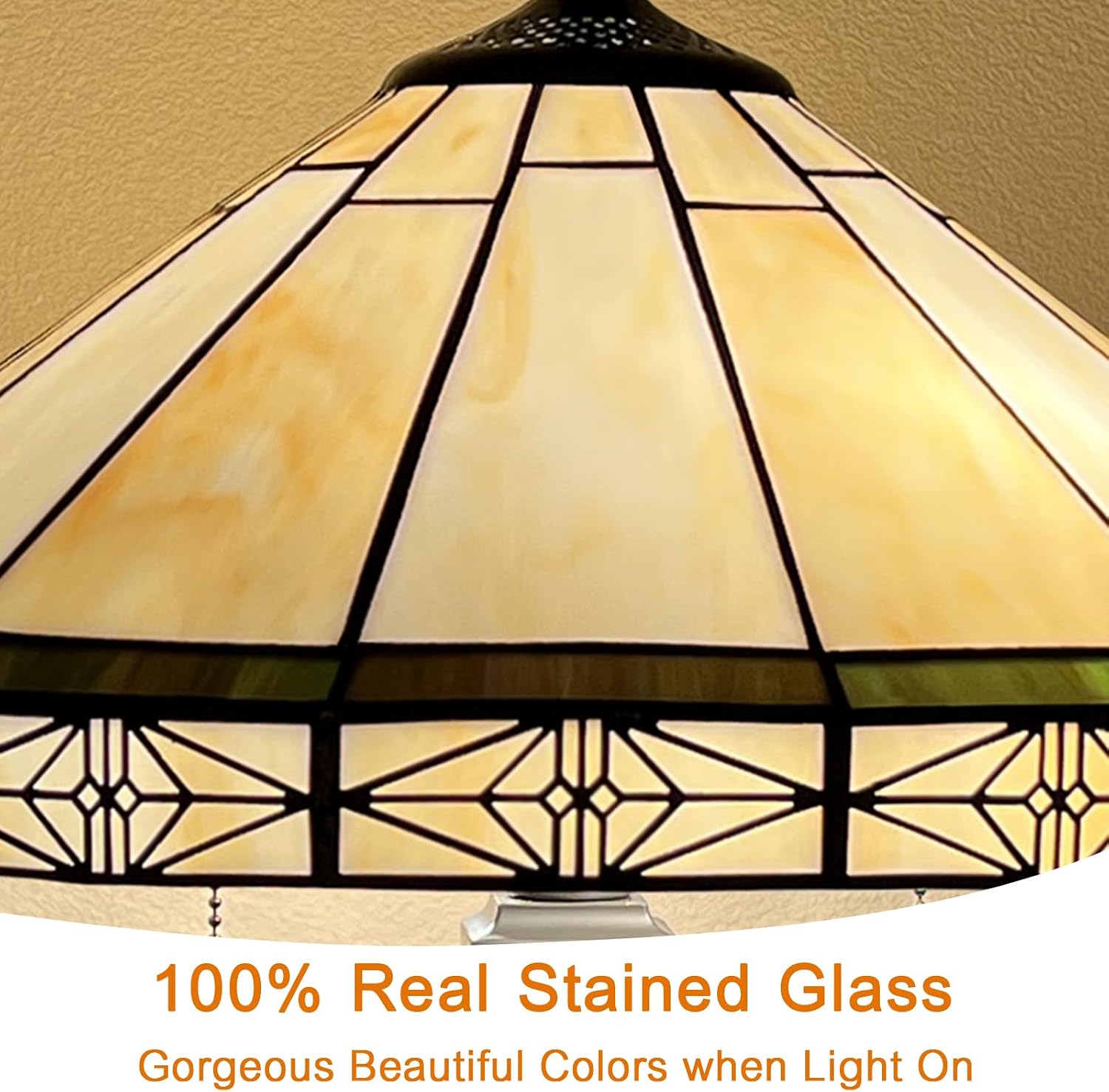 Capulina Tiffany Lamp Stained Glass Table Lamp 2-Lights 16' Wide Cream Color Mission Art Tiffany Style Bedside Reading Desk Lamp for Bedrooms Living Room Home Office