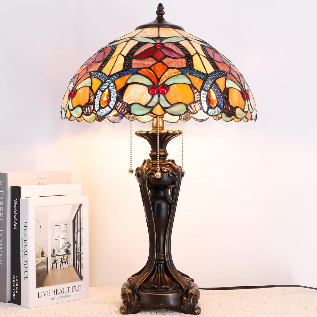 Large Tiffany Lamp Shade Replacement Only 16Inch Stained Glass Lampshade Fit For Table Lamps FLoor Lamp Ceiling Fixture Pendant Hanging Light Home Office Decoration (Orange Yello)