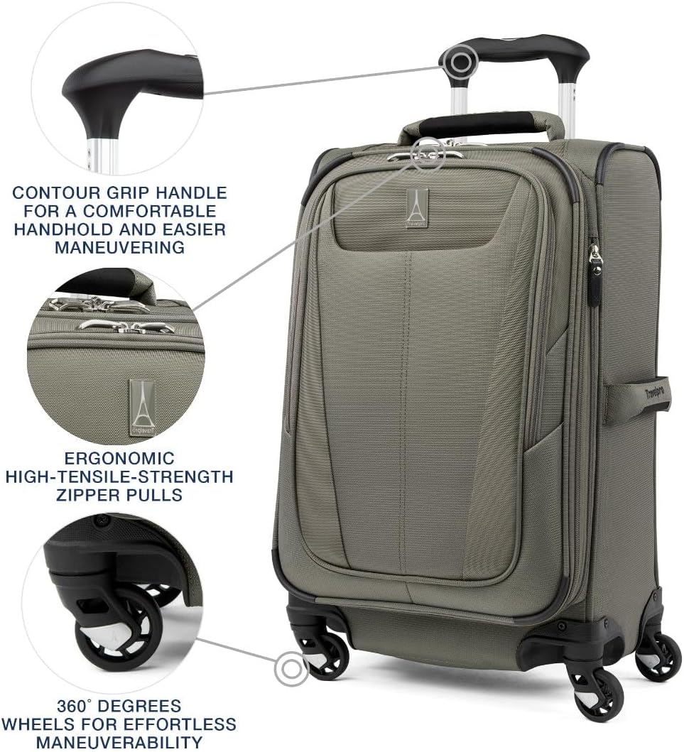 Travelpro Maxlite 5 Softside Expandable Luggage with 4 Spinner Wheels, Lightweight Suitcase, Men and Women, Slate Green, Carry-on 21-Inch