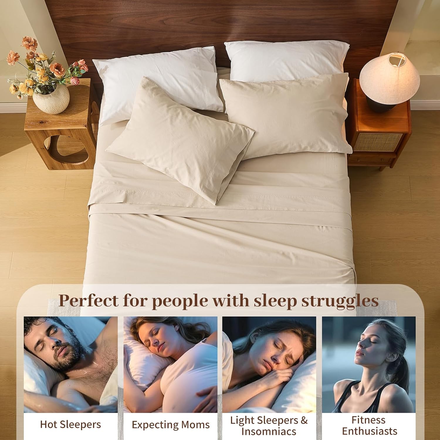 MEISHANG 100% French Pure Linen Sheets California King - Bed Sheets 4 Piece Sets, Soft Durable Flax Linen, Anti-Tear Breathable Oeko-Tex Certified with 16' Deep Pocket (Linen)