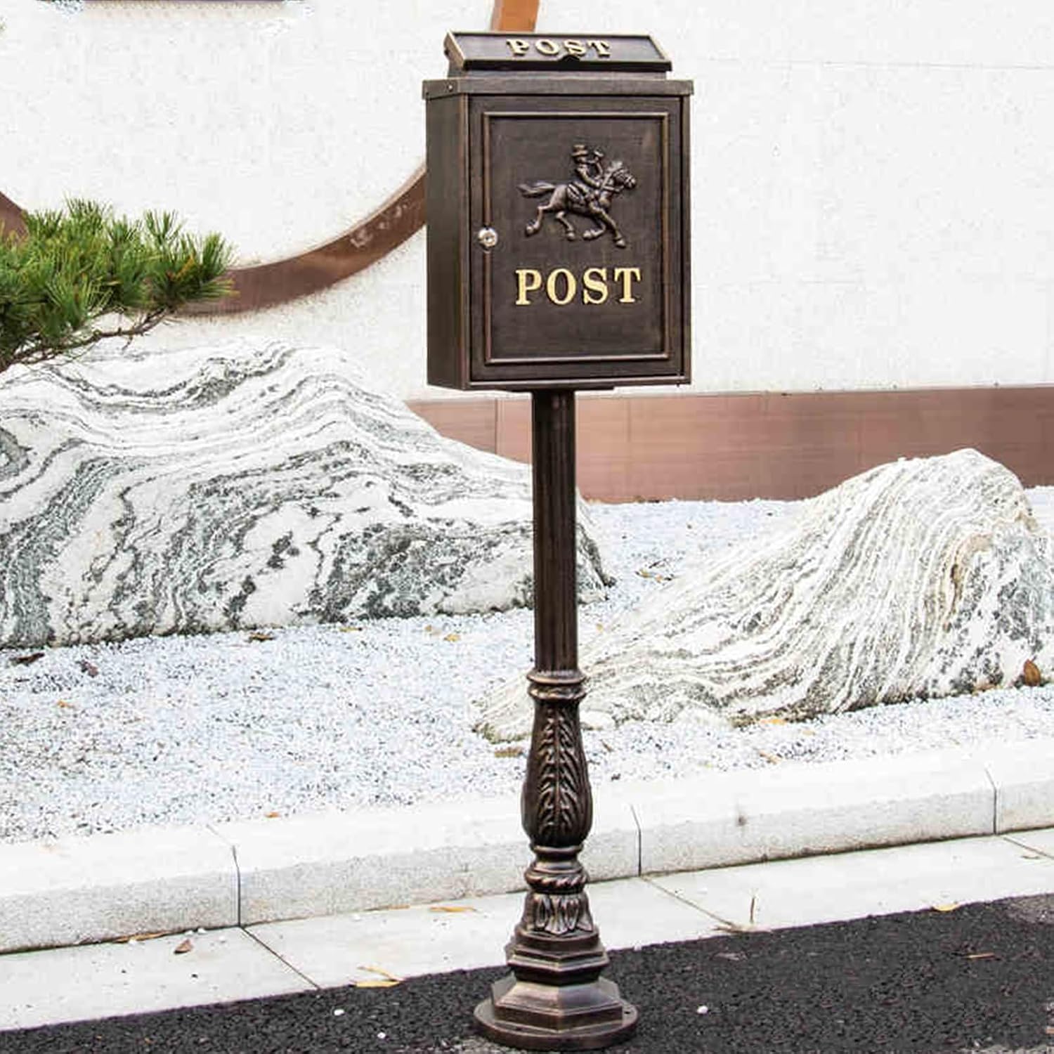 Mailboxes for Outside, Mailboxes for Outside with Post, Mailbox with Post, Metal Mailbox, Post Mount Mailbox, Cast Aluminum Mailbox, Locking Residential Mailboxes for Outside(Brown)