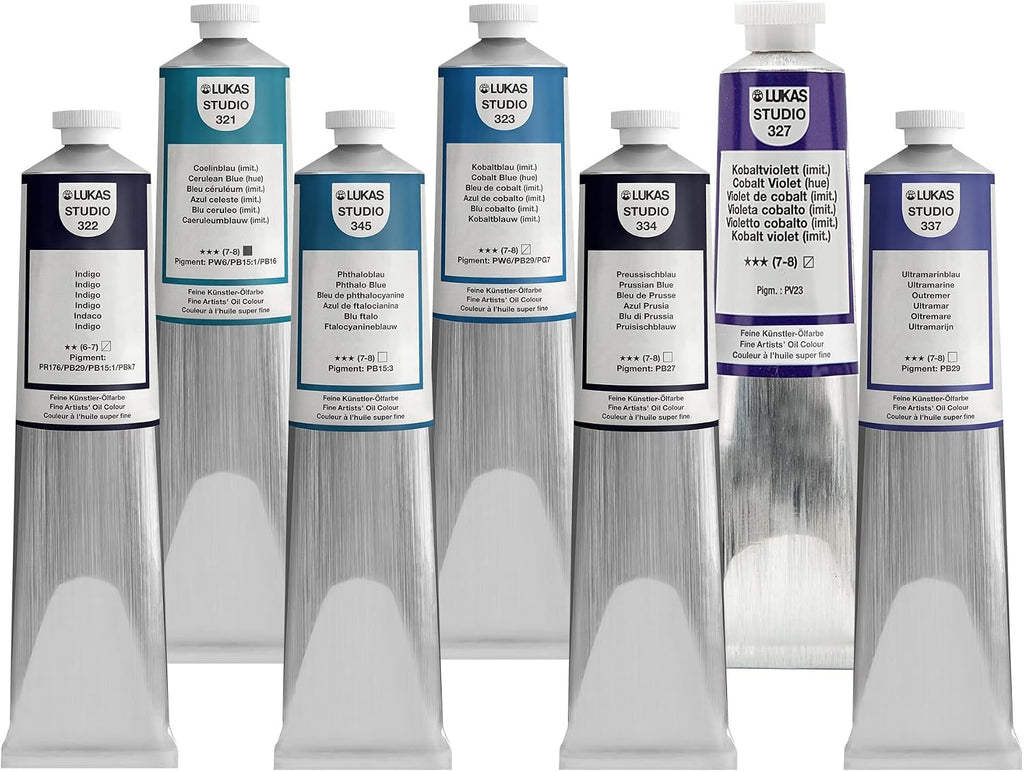 Lukas Studio Artist Oil Color Paints - High-pigment oil paint made with natural binder for artist, painting, & more! - [Blues and Violets - 200 mL]