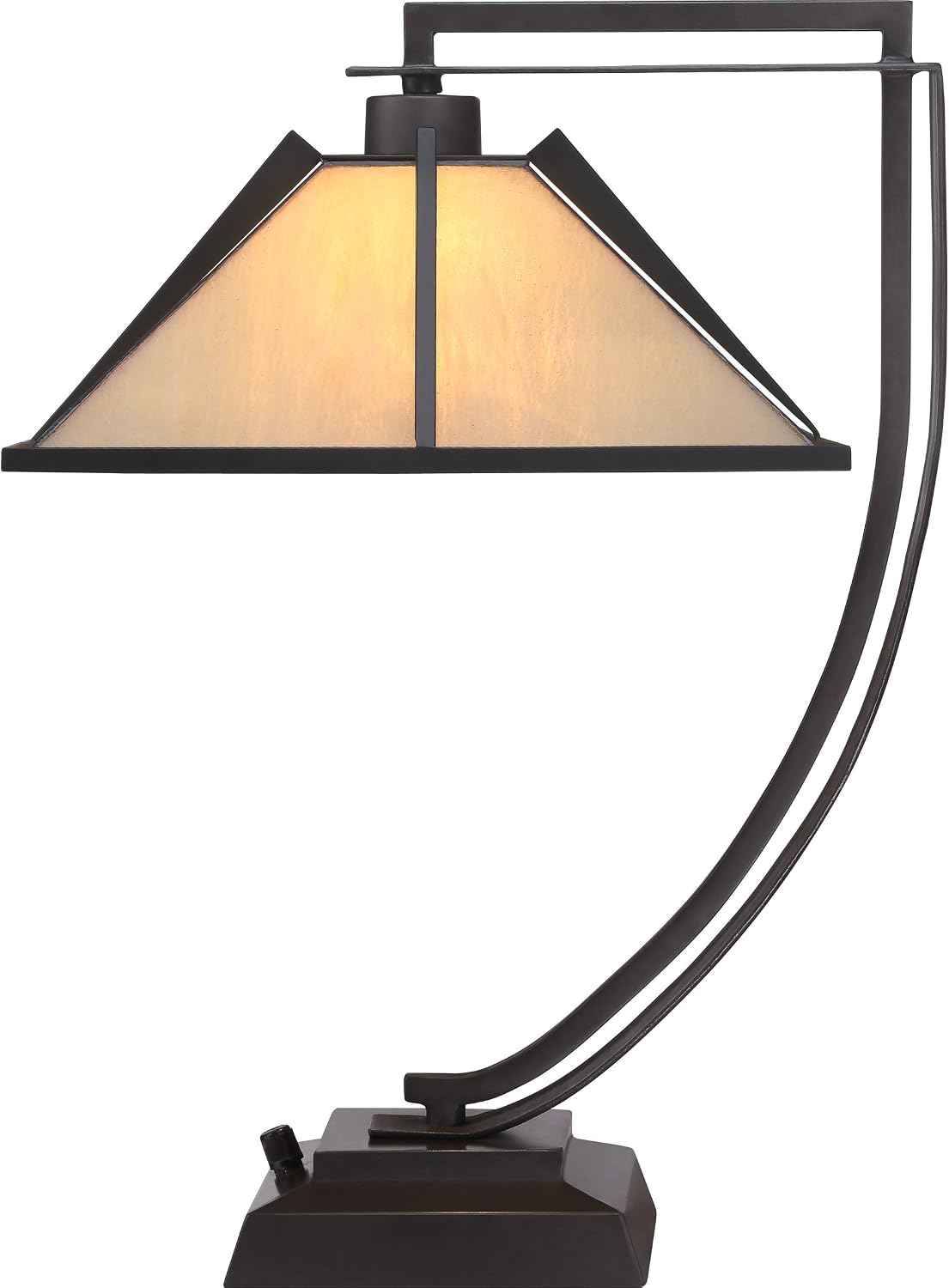 Quoizel Pomeroy 1-Light Western Bronze Table Lamp with Handcrafted Tiffany-Style Glass, Traditional Style Portable Lamp for Living Room, Bedroom, Home Office, or Kitchen