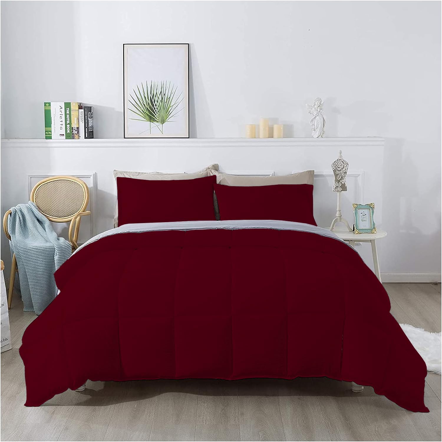 3 Piece 100% Egyptian Cotton 800 Thread Count Comforter Set Full/Queen Size (90' x 90') Inch 400 GSM Luxurious Hotel Collection Ultra-Soft Comforter Set- Burgundy Solid