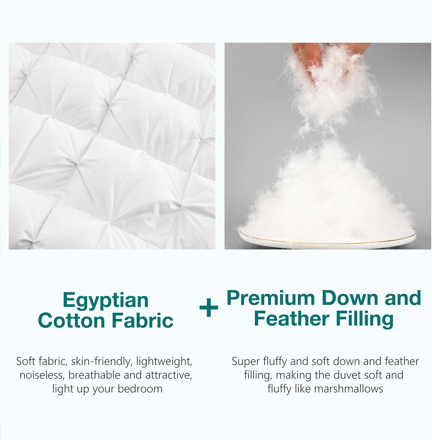 KAKABELL Pinch Pleat Goose Down Feathers Fiber Comforter Cal King Size All Season-Ultra Soft and Cozy Noiseless Duvet Insert with Egyptian Cotton Blend Cover,Fluffy Warm Comforter (White,98'X108')