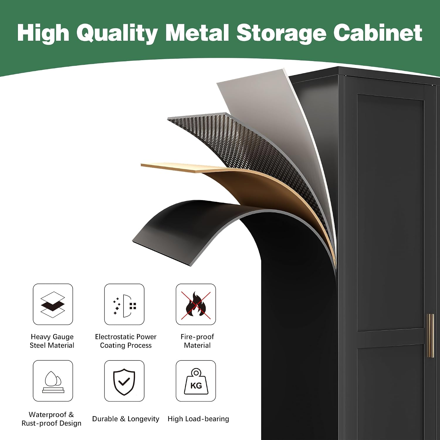 Bevivog Tall Narrow Storage Cabinet, 67' Single Door Metal Storage Locker Cabinet, Freestanding Tall Kitchen Pantry Cabinets for Small Space