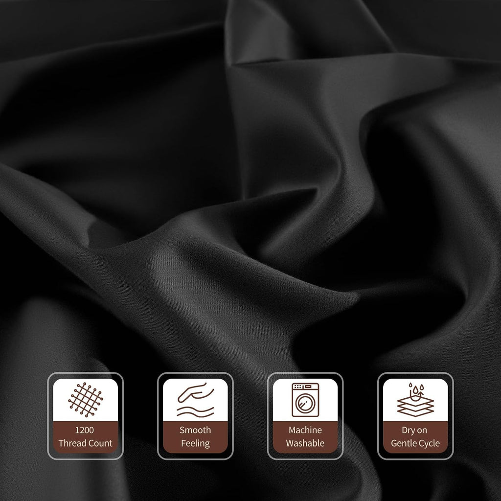 100% Cotton Sheet Set 4 Pcs Clifornia King Size Egyptian Cotton Sheets 1200 Thread Count Soft Breathable Sheet Set with 16' Deep Pocket Fitted Sheet (California King, Black)