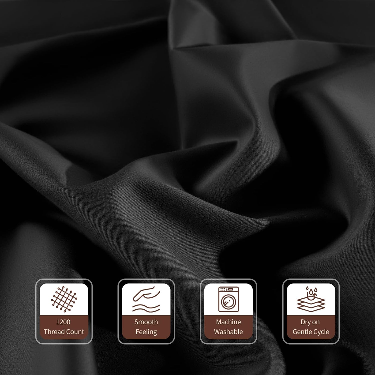 100% Cotton Sheet Set 4 Pcs Full Size Egyptian Cotton Sheets 1200 Thread Count Soft Breathable Sheet Set with 16' Deep Pocket Fitted Sheet (Full, Black)